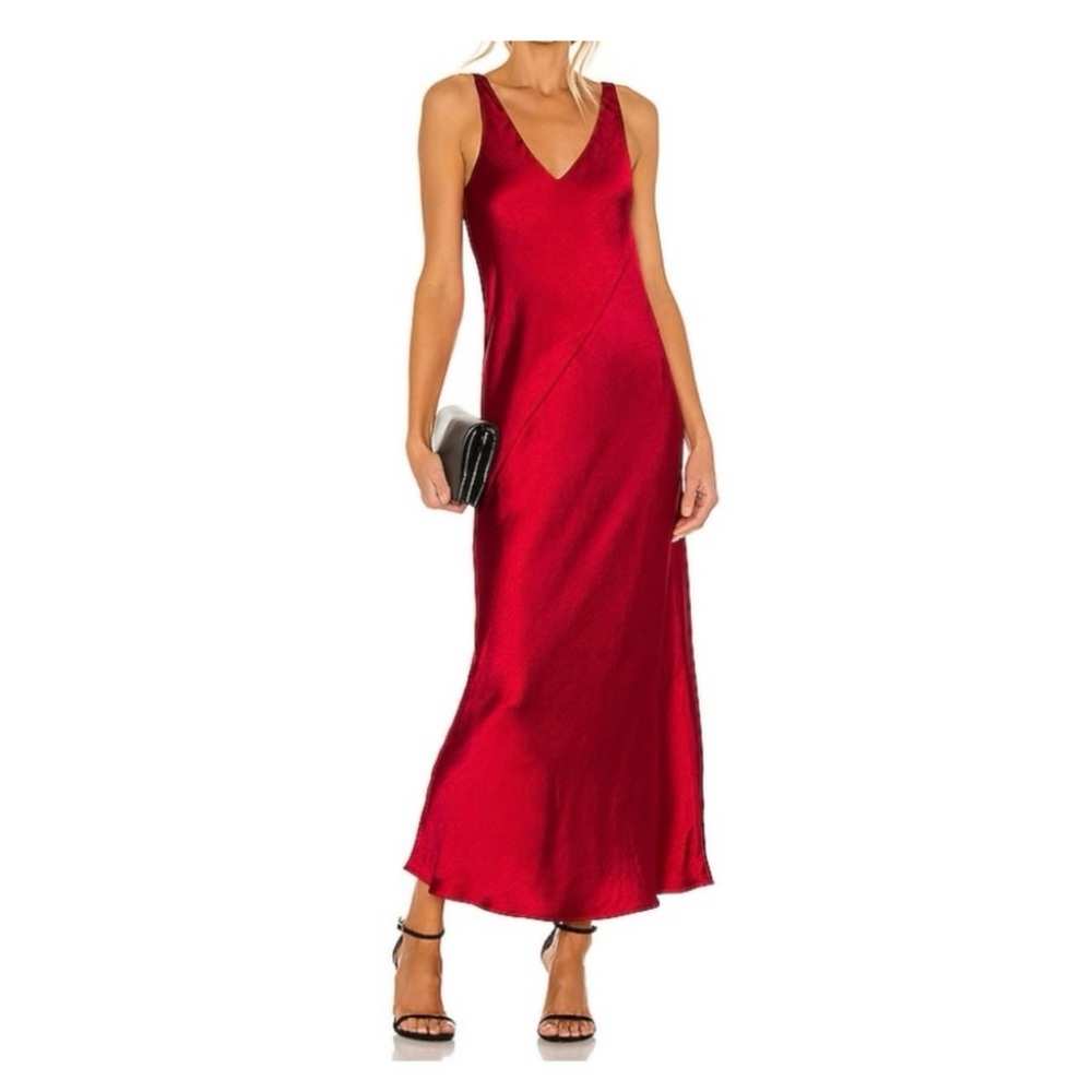 Line And Dot Red Satin Maxi Dress Size M